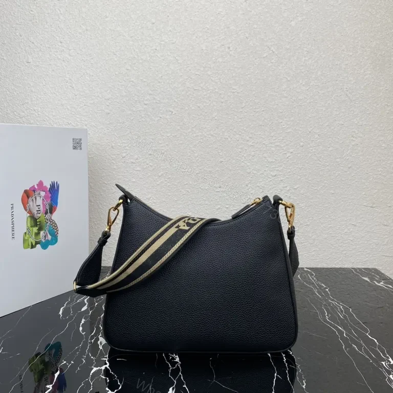 View 4 of Black Pebbled Leather Prada-Inspired Crossbody: Compact Luxury