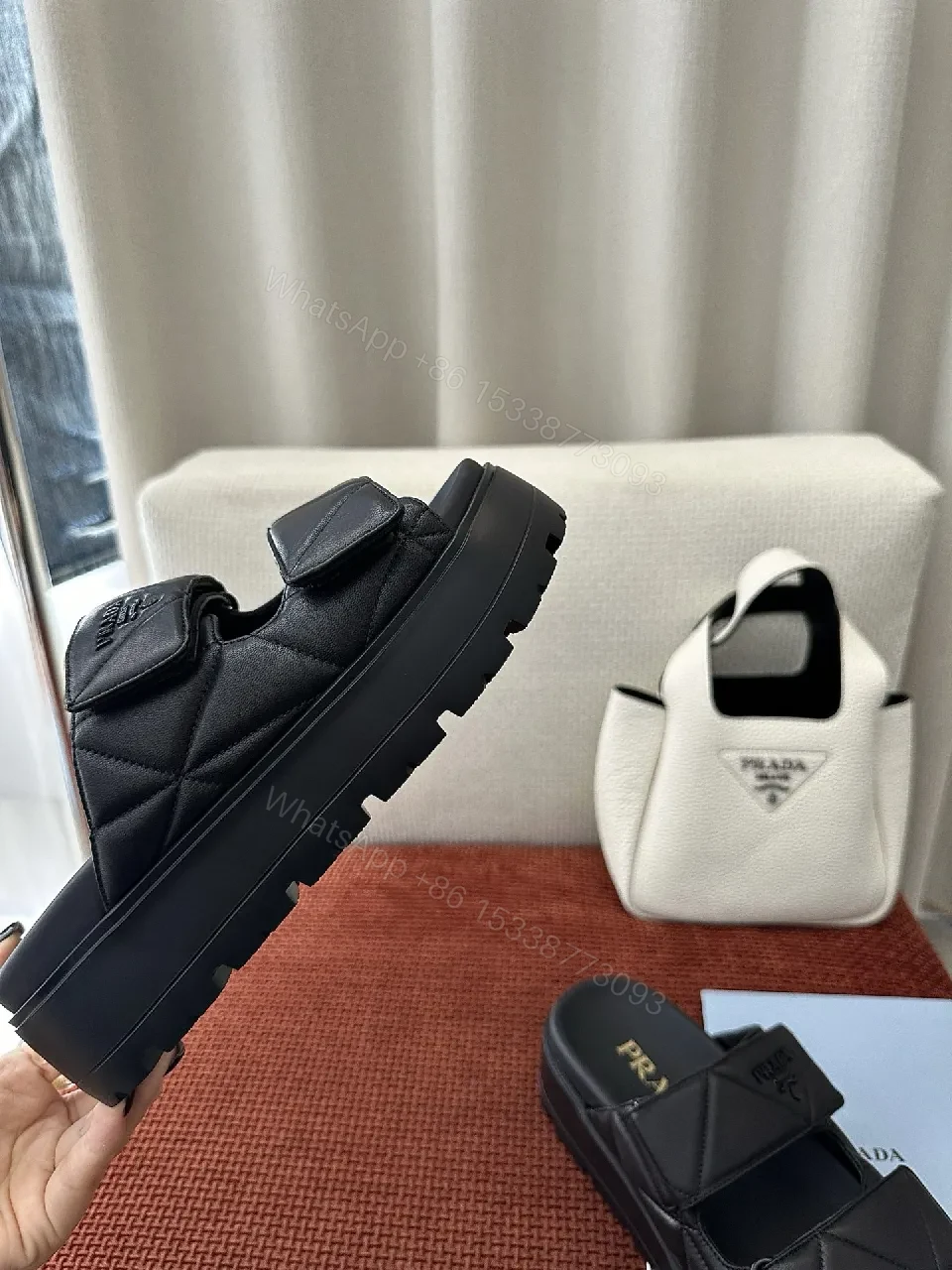 View 8 of Black Quilted Leather Slides | Structured Straps | All-Day Comfort