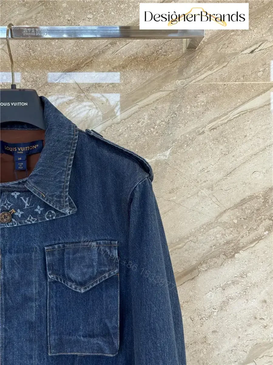 View 4 of Dark Indigo Denim Explorer Jacket: Monogram Detail, Structured Style