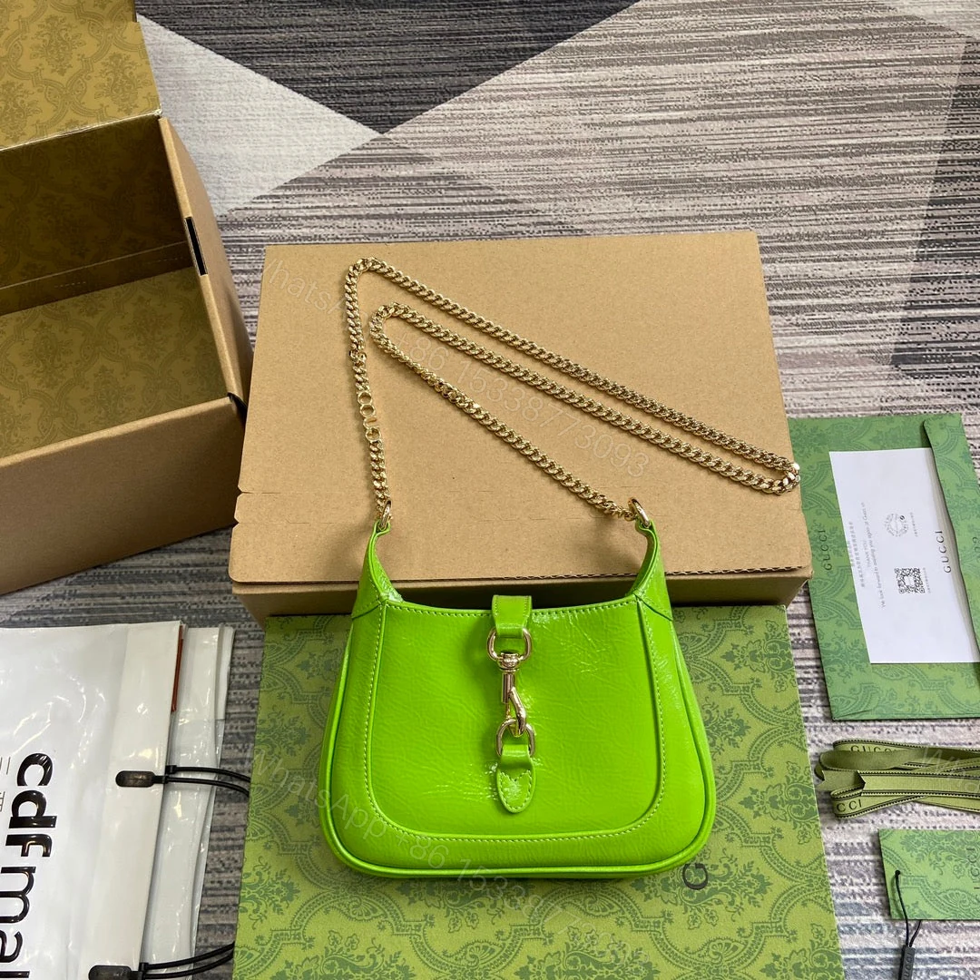 JACKIE NOTTE MINI BAG 19 IN LIME GREEN CRACKED LACQUER CALFSKIN GOLD HARDWARE — view 1