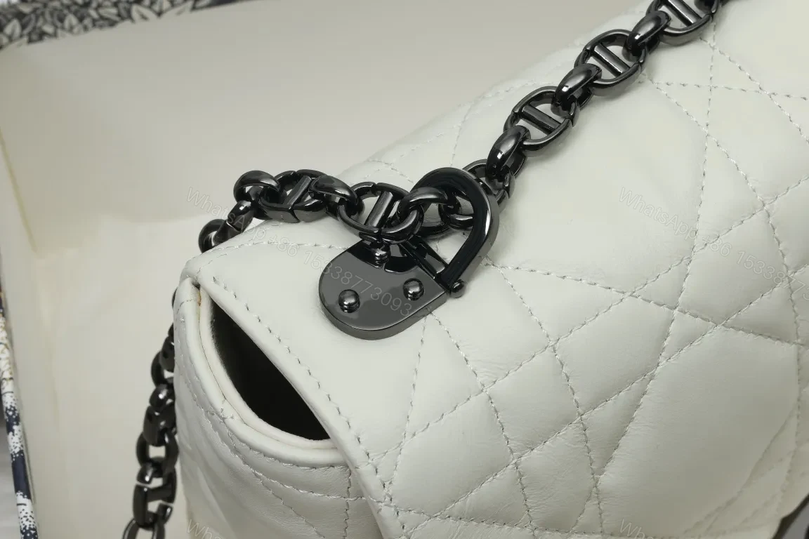 View 5 of White Quilted Belt Bag with Bold Hardware - Structured Leather Bag