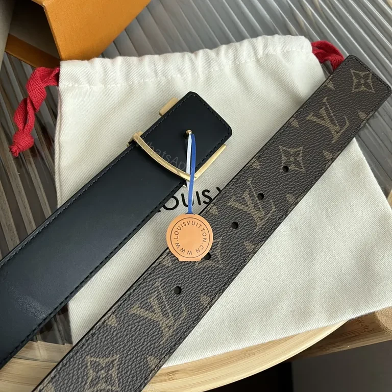 View 9 of Bold Monogram Leather Belt with Luxe LV-Style Hardware