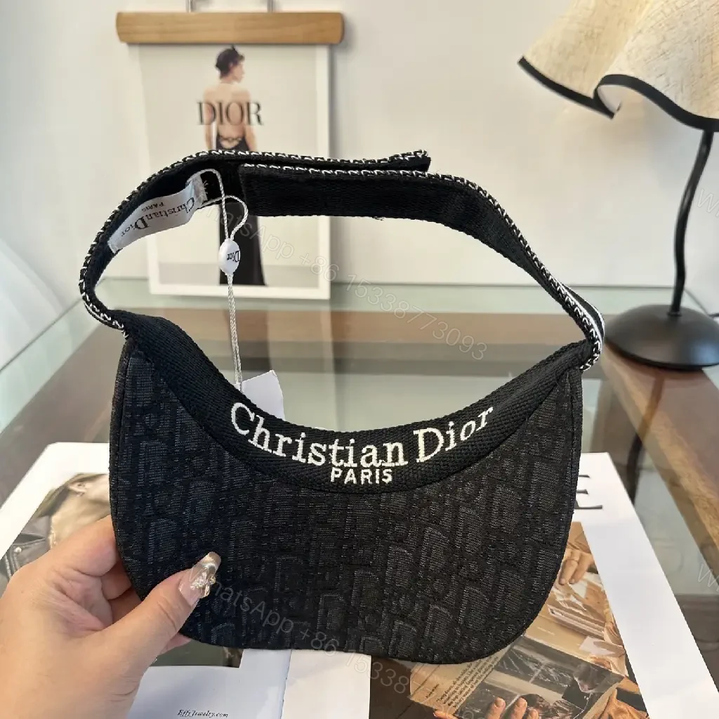 View 11 of Black Textured Visor Cap with Geometric Pattern and Embroidered DIOR