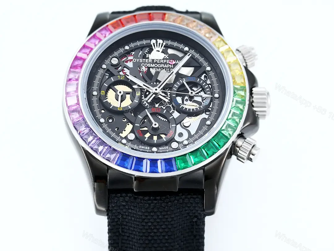 View 3 of Rolex Daytona Rainbow Skeleton Black Strap replica 40MM Fabric Strap Edition RG-DAYTONA-RAINBOW-SKELETON-BLACK-STRAP-40