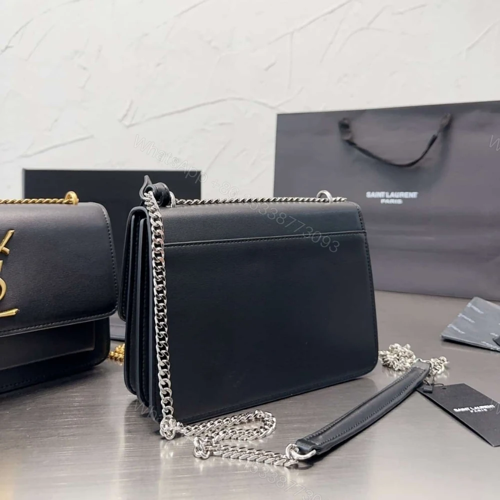 View 5 of Saint Laurent Sunset Medium Chain Bag In Smooth Black With Silver Hardware 22Cm 442906D420N1000
