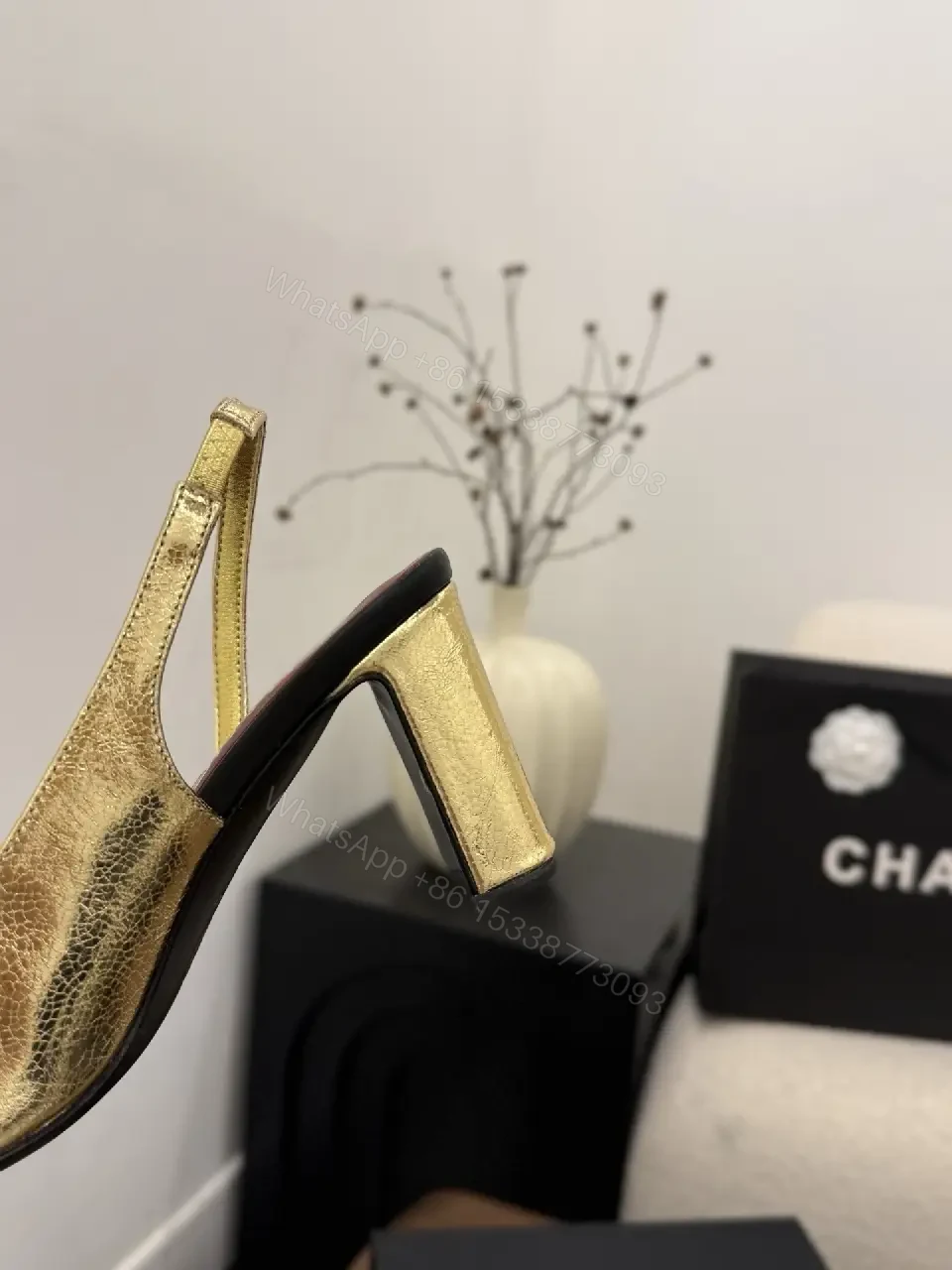 View 9 of Gold & Black Slingback Heels: Luxe Comfort, Medium Heel