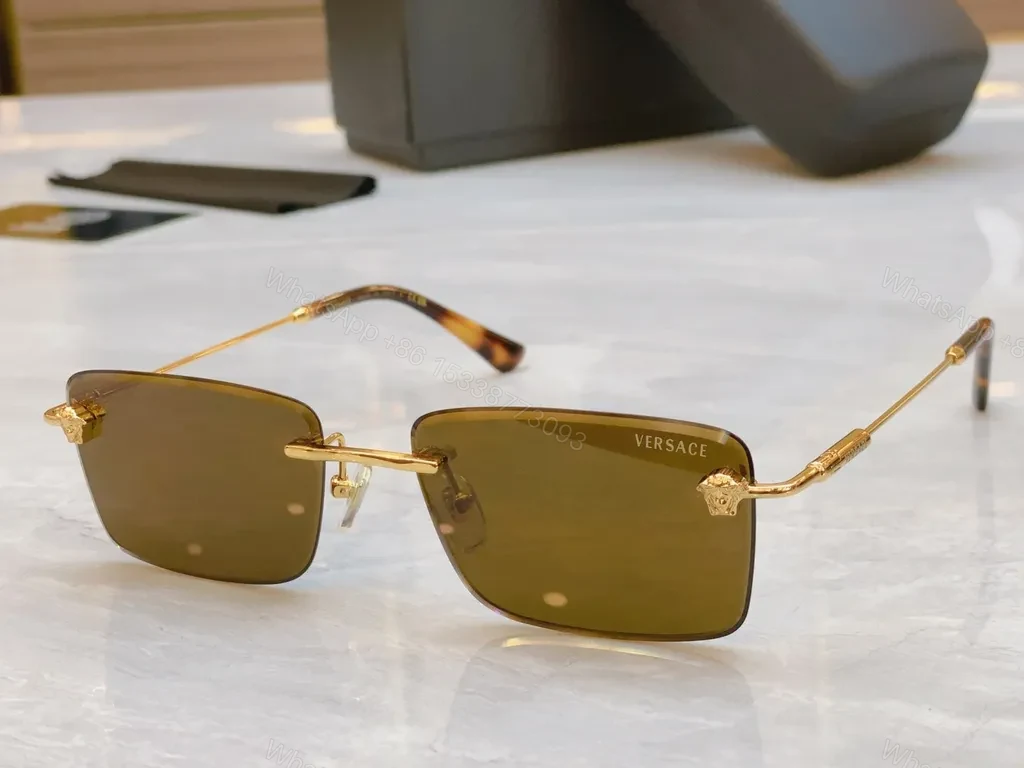 View 6 of Gold-Tone Wayfarer Rimless Sunglasses â€” Luxury Versace-Style, UV400 Protection