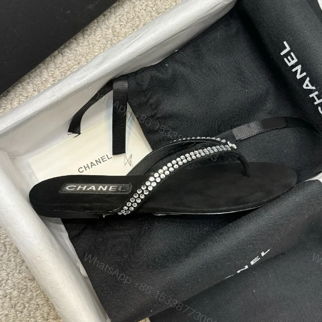 View 3 of Velvet-Embellished Crystal Flip-Flops: Luxe Black Comfort