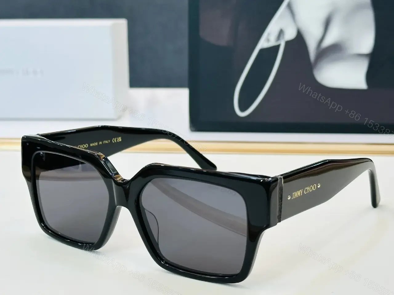 View 9 of Black Frame Polycarbonate Oversized Bold Chunky Silhouette Sunglasses