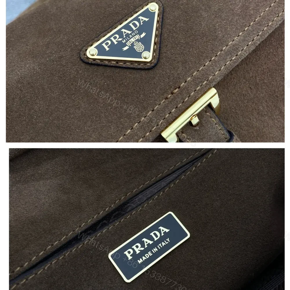 View 9 of 高仿Prada*Explore系列1BD394麂皮郵差包中號肉桂色免檢版