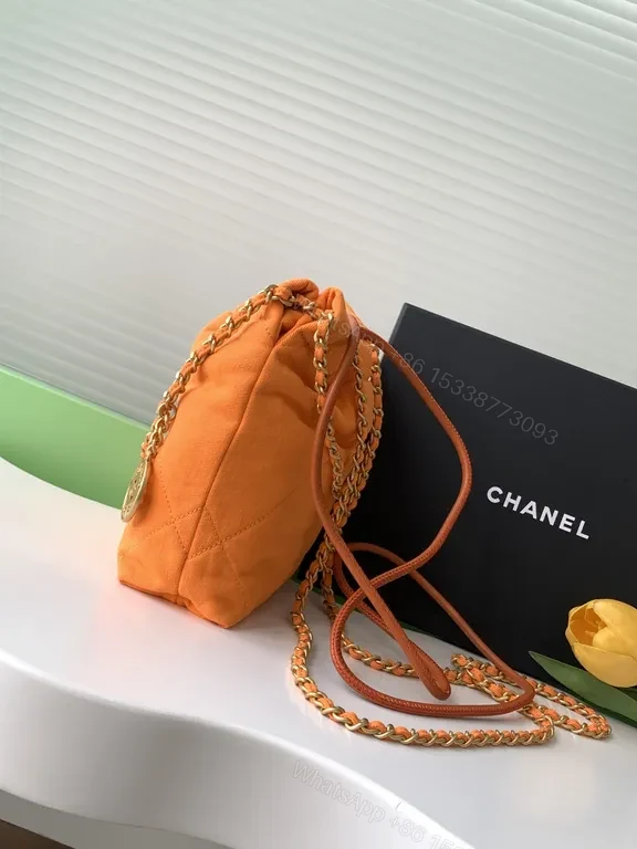 View 3 of Bright Orange Quilted Chain Bag with Chanel Hardware - Luxury Crossbody