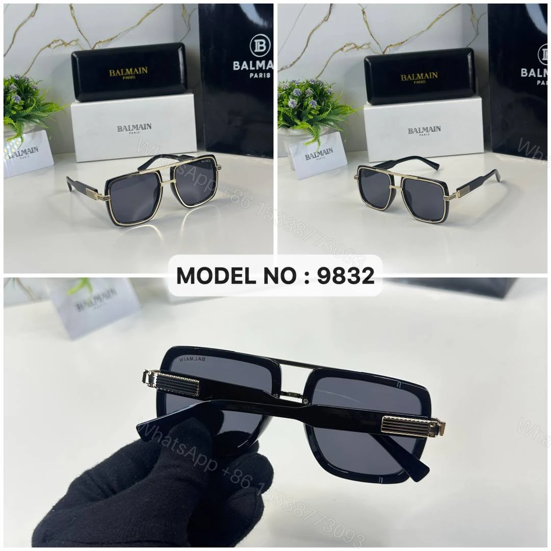 View 2 of First Copy Balmain Aviator Black Sunglasses Grey Lens Unisex UV Protection