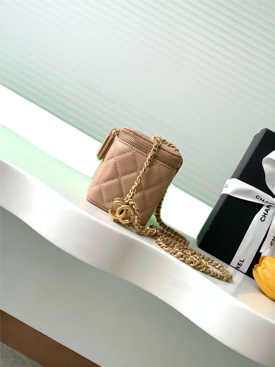 View 3 of Soft Pink Quilted Crossbody with Gold Chain – Everyday Luxury Bag
