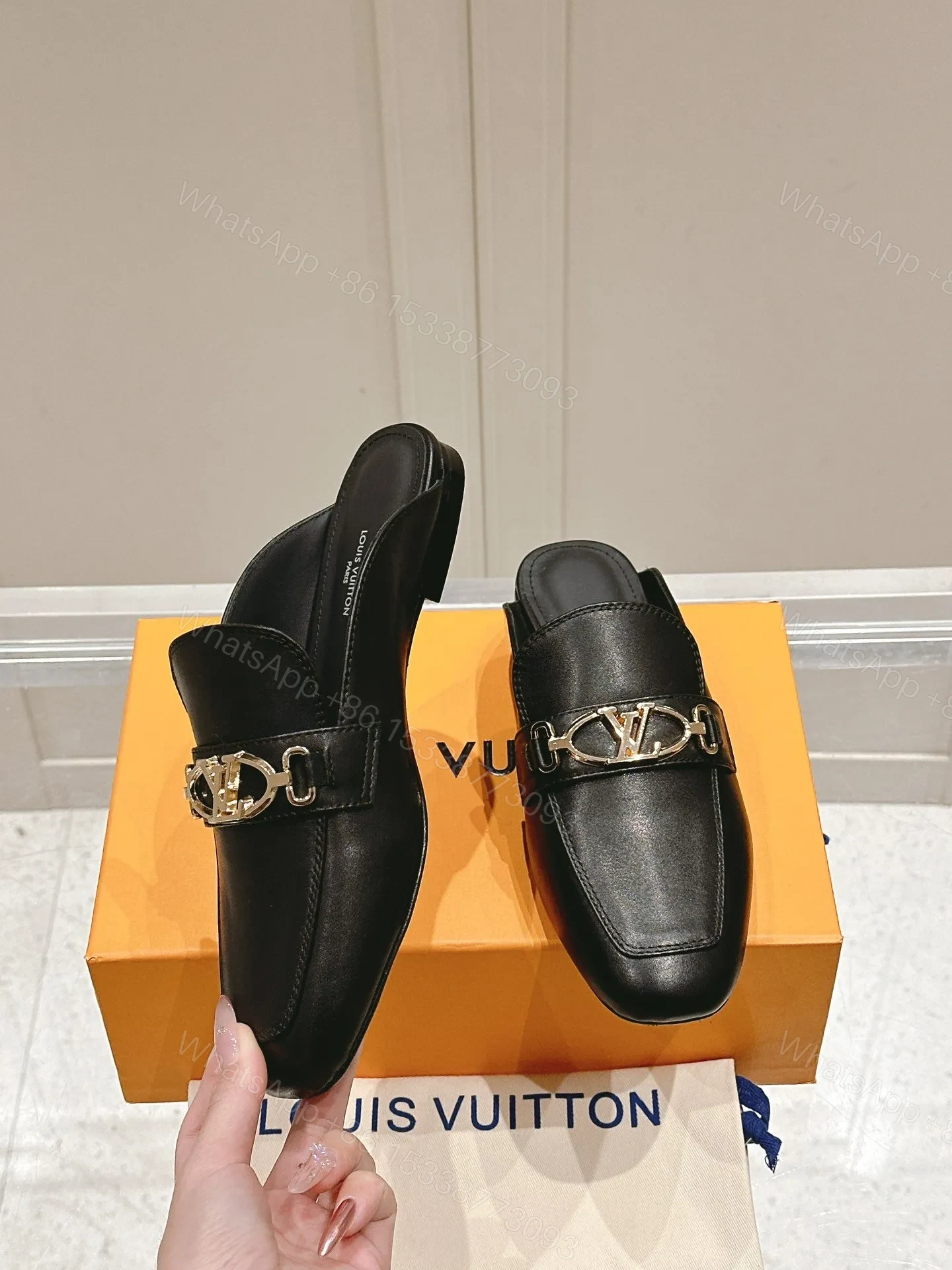 View 4 of LV Women Black Leather Slip-On Mules