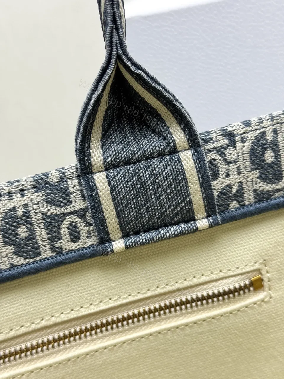 View 5 of Structured Denim Tote with Bold Logo Accent Tote