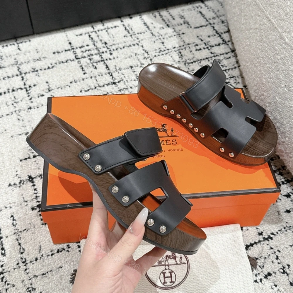 View 5 of 高仿Hermes*Kos系列H251012Z0厚底木質拖鞋黑色4CM免檢版