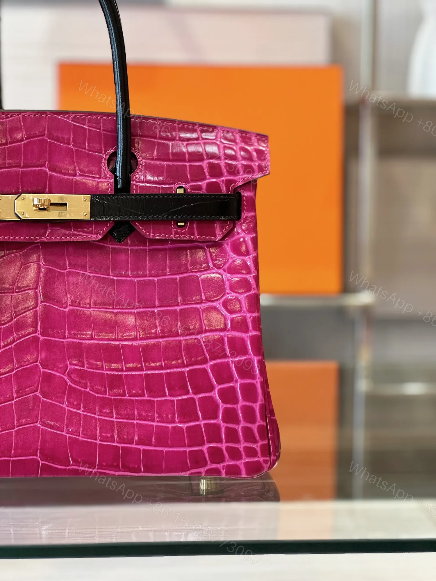 View 6 of HN Pink/Black Genuine Crocodile Leather Gold Hardware – Custom Made