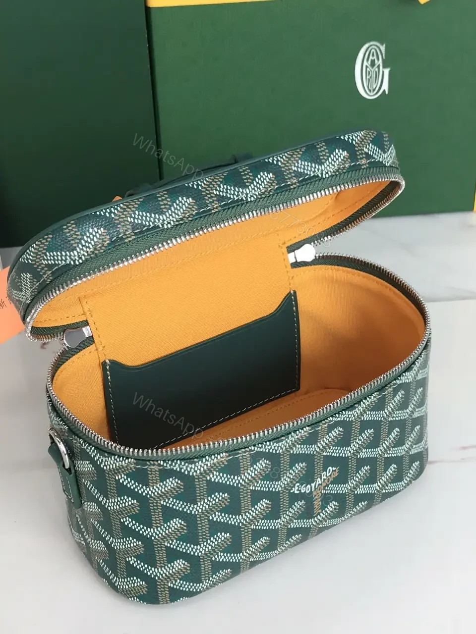 View 3 of Goyard-Inspired Textured Compact Case with Luxe Hardware