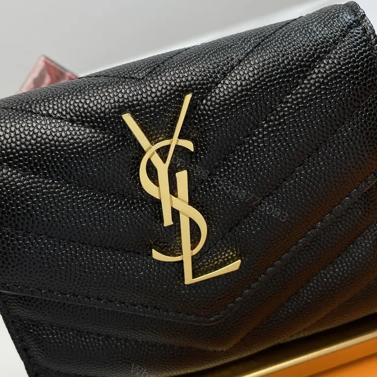 View 4 of Compact Luxe Quilted Wallet: YSL Hardware, Textured Leather