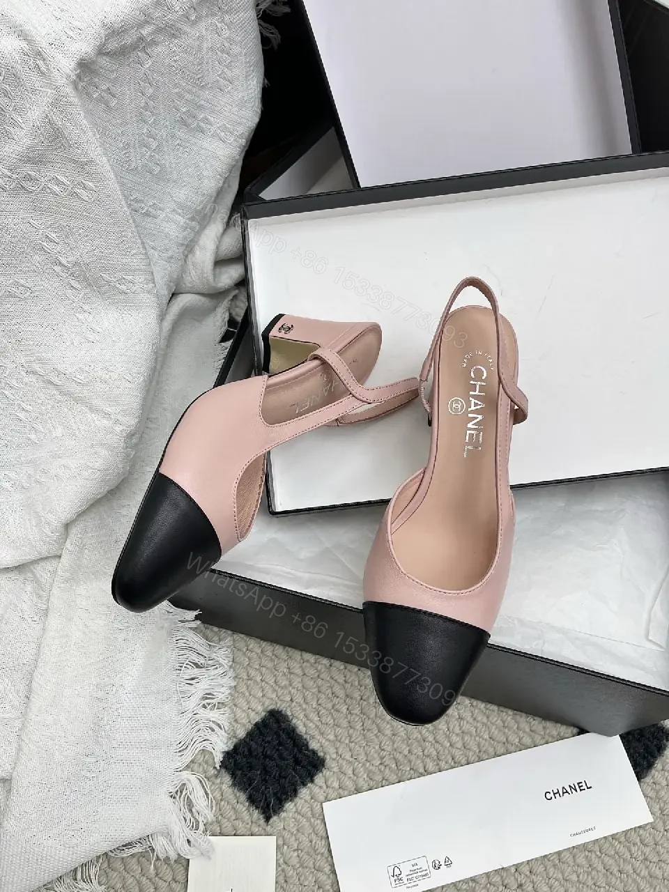 View 5 of Pastel Pink & Black Cap-Toe Slingback Pumps - Elegant, All-Day Comfort