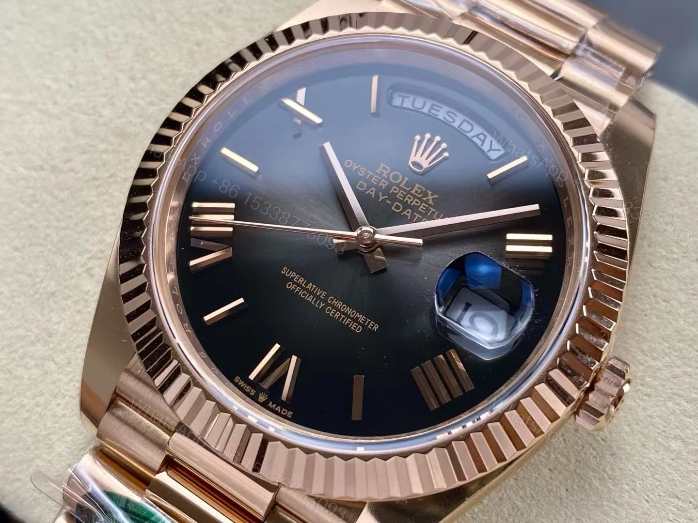 View 10 of Replica Rolex Day-Date 40 Black Smoke Dial