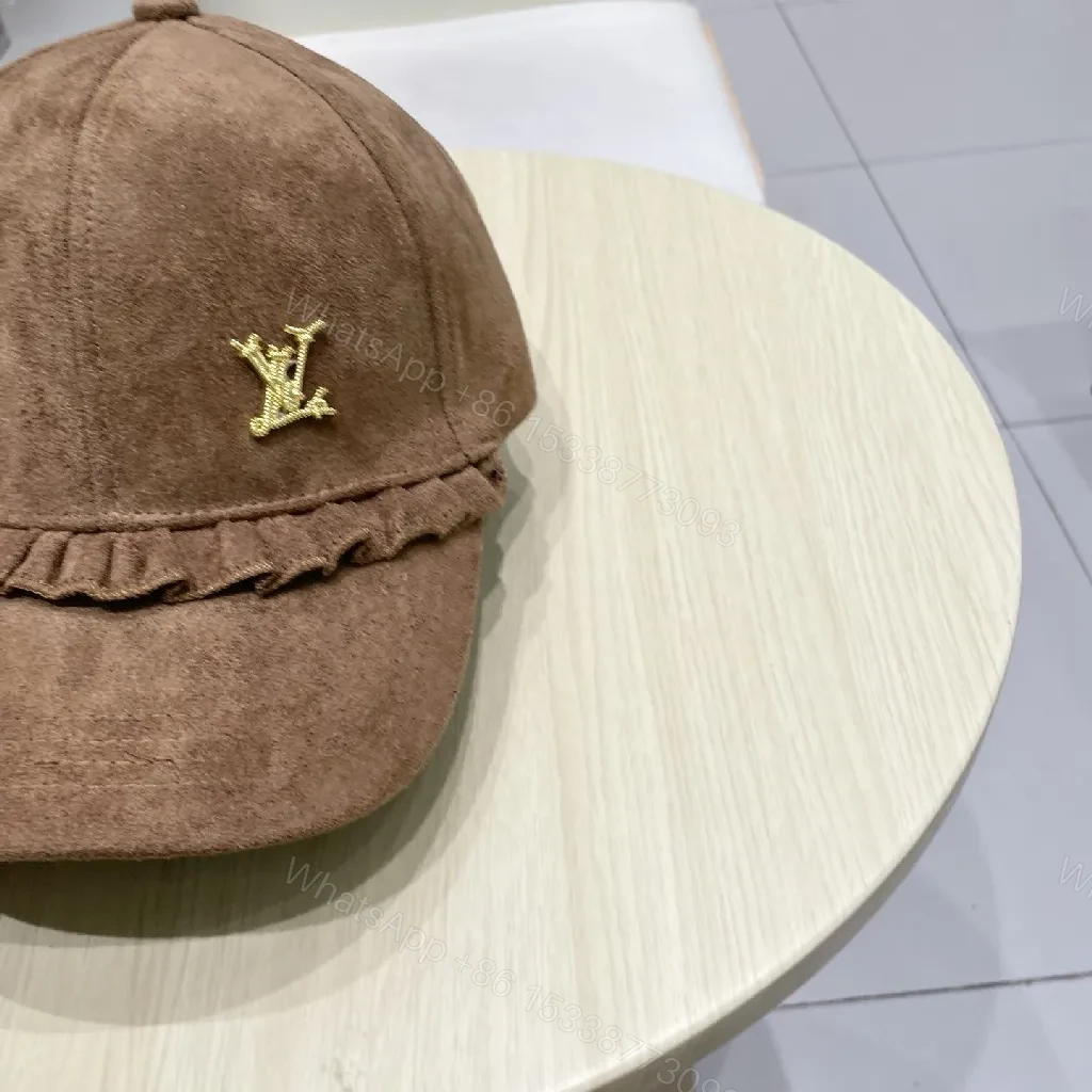 View 8 of Brown Suede Cap with Gold Emblem - Textured Luxury Cap