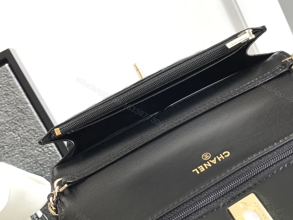 View 5 of Chic Quilted Black Leather Chain-Detail Bag