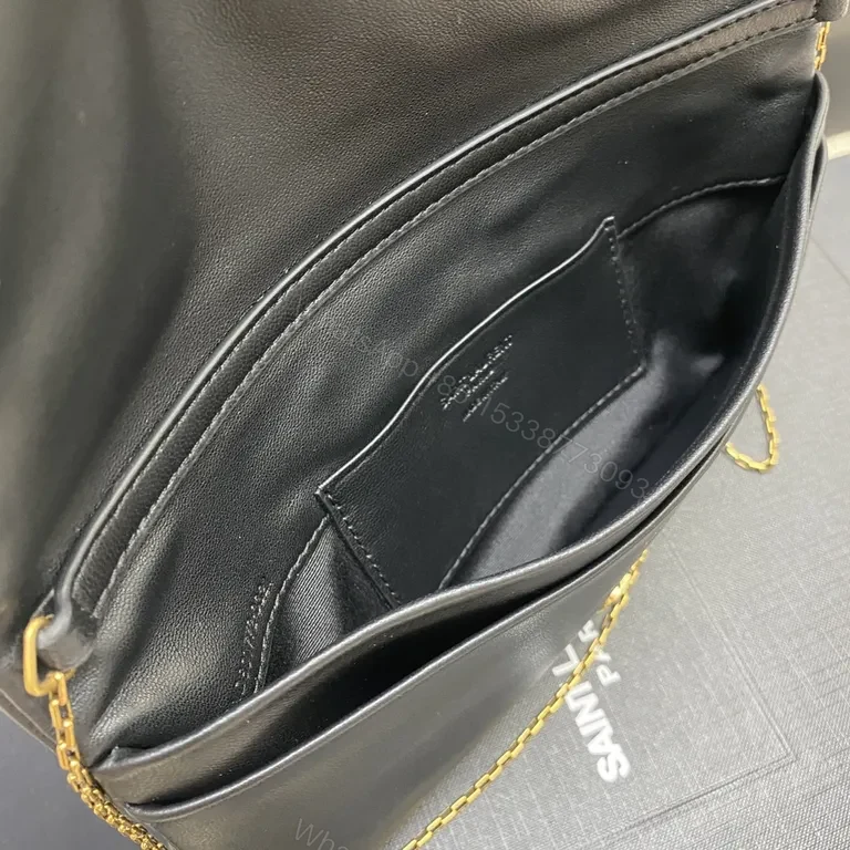 View 9 of Chic Black Calfskin Clutch â€“ Gold-YSL Emblem, Crossbody