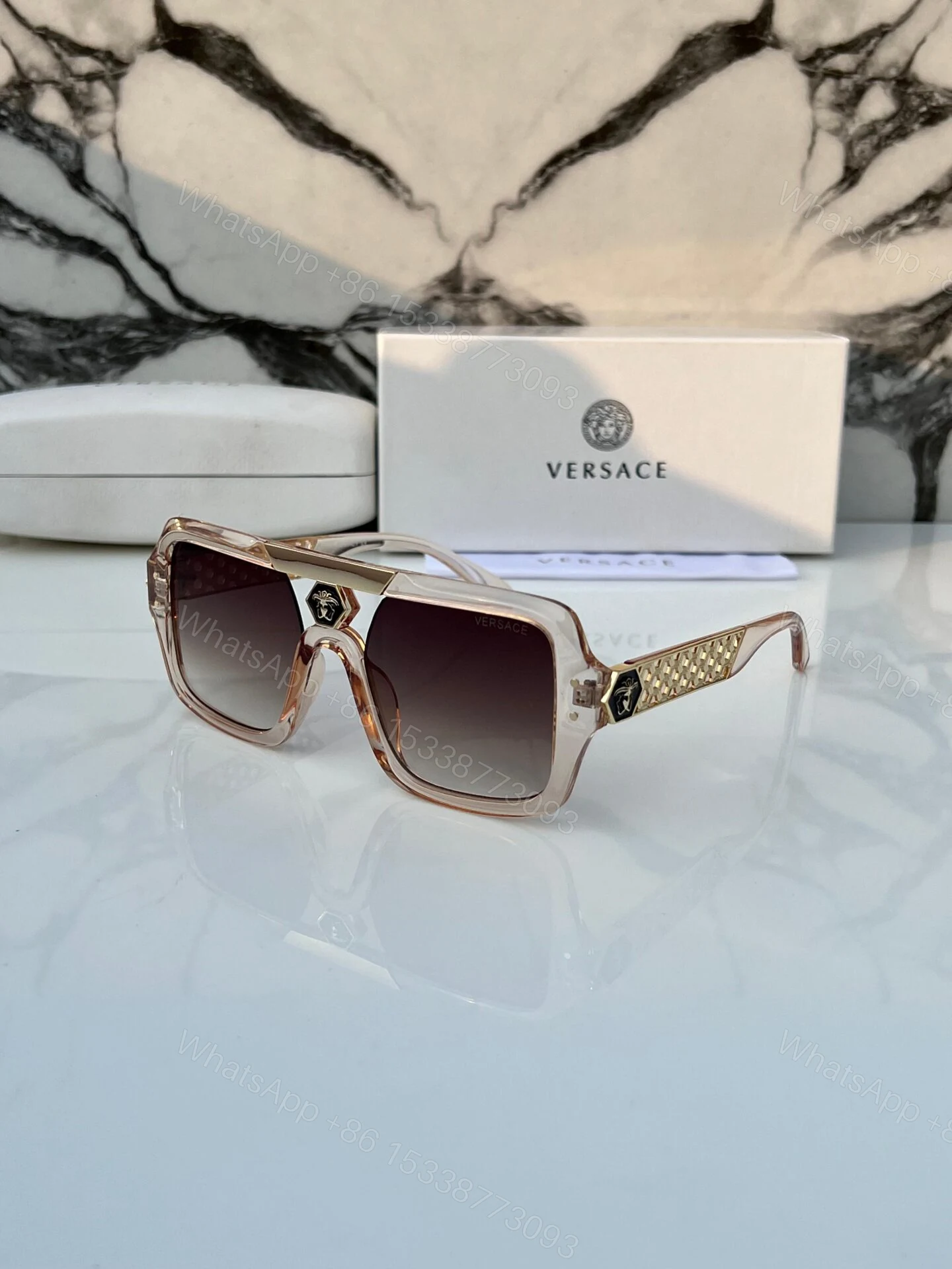 Versace Square Beige Brown Gradient Sunglasses — view 1