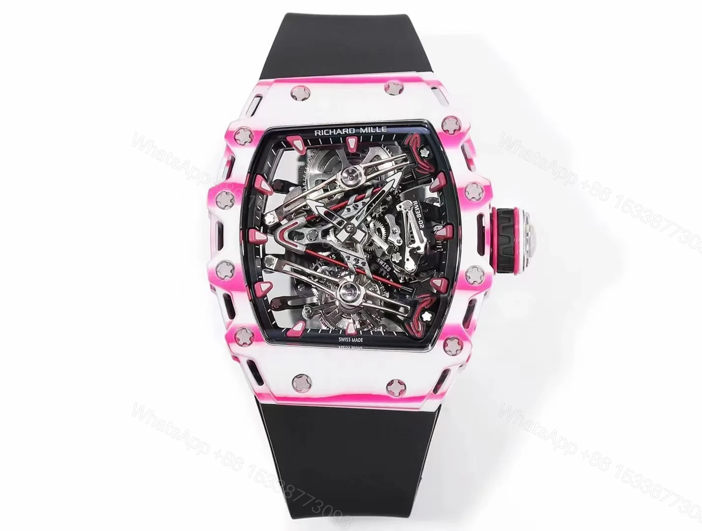 Richard Mille RM38-02 Tourbillon Bubba Watson Watch Pink Quartz Carbon Fiber Skeleton Dial Golf Inspired Manual Winding Movement 10000G Shock Resistant RM38-02-BW-PQC-TB10 — view 1