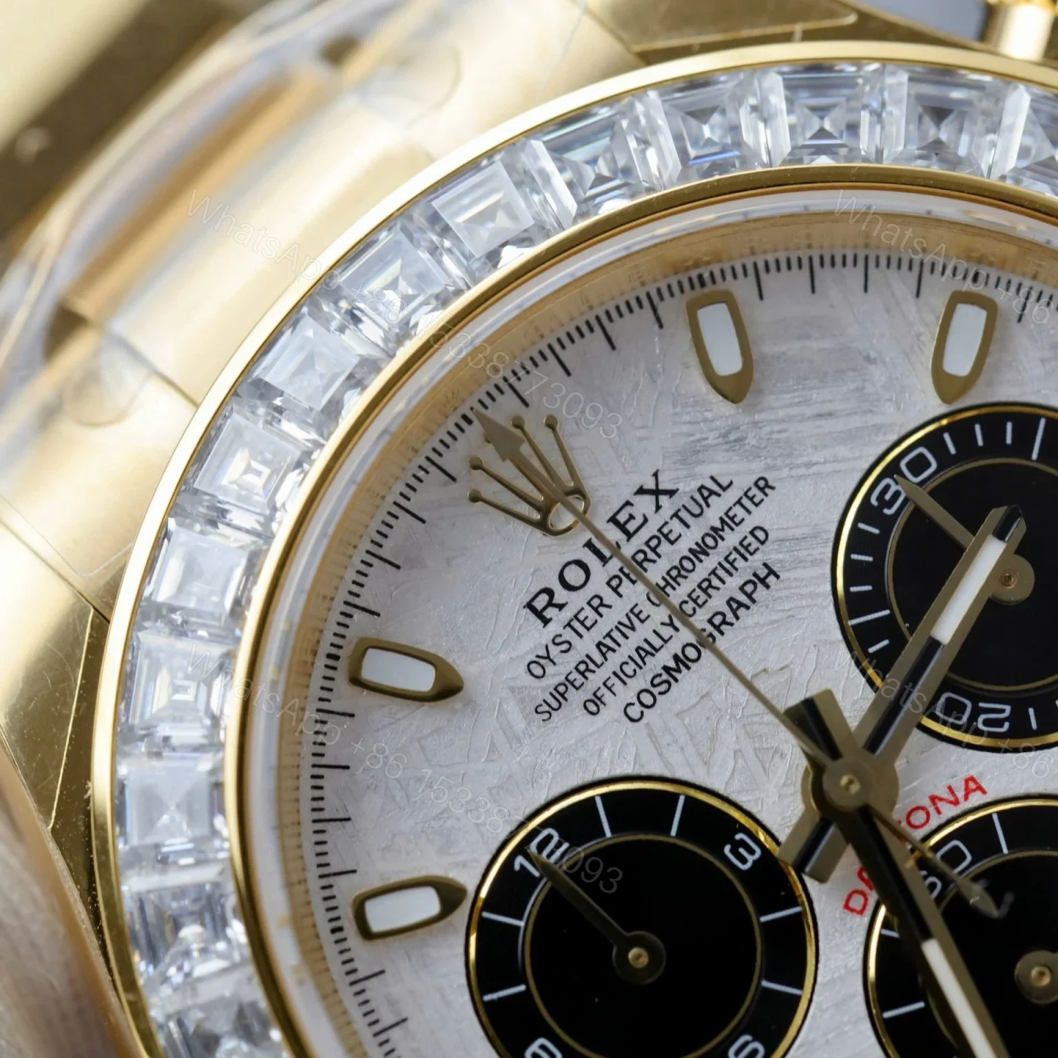 View 5 of Replica Rolex Cosmograph Daytona Meteorite Dial Gold Moissanite Baguette 40mm