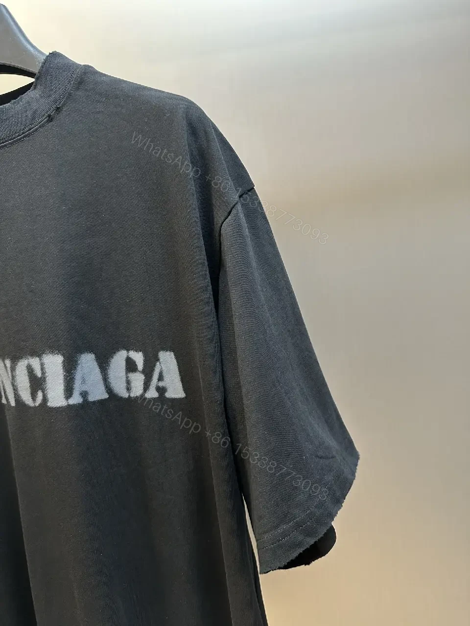 View 2 of Dark Charcoal Oversized Tee with Faded BALenciaga Logo Print Pro