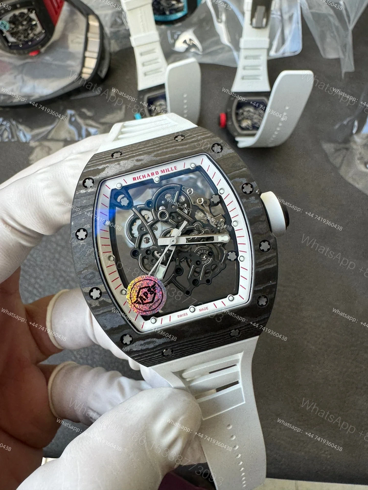 View 2 of Super Clone Richard Mille RM 055 Carbon TPT White Rubber Strap 1:1 Replica Watch