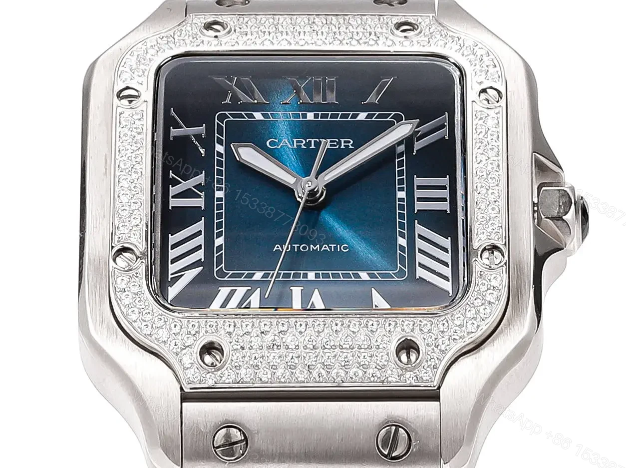 View 5 of Cartier super clone Santos Blue Dial Steel Bracelet Premium 39.8MM RG-CARTIER-SANTOS-BLU-STL-398