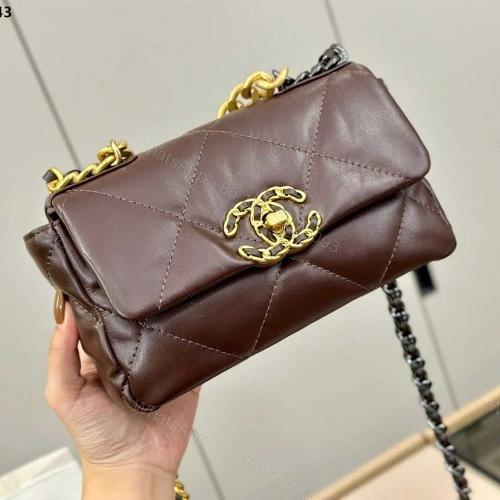 View 2 of Chanel 19 Flap Bag Shiny Gold And Silver Tone Brown 20Cm