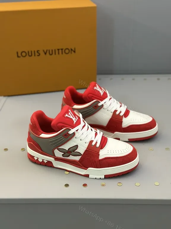 View 7 of Bold Red LV High-Top Sneakers with Premium Leather and Suede