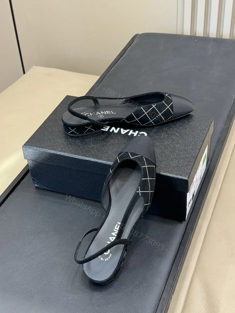 Black Grid Sandals | Open-Toe Slingback, All-Day Comfort — view 1