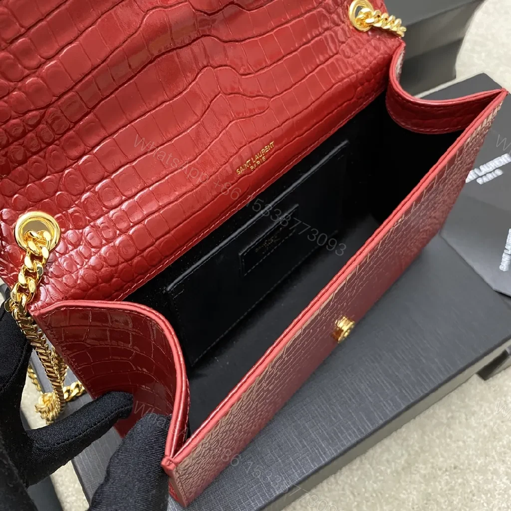View 6 of Structured Red Leather Clutch with Gold Hardware and Tassel