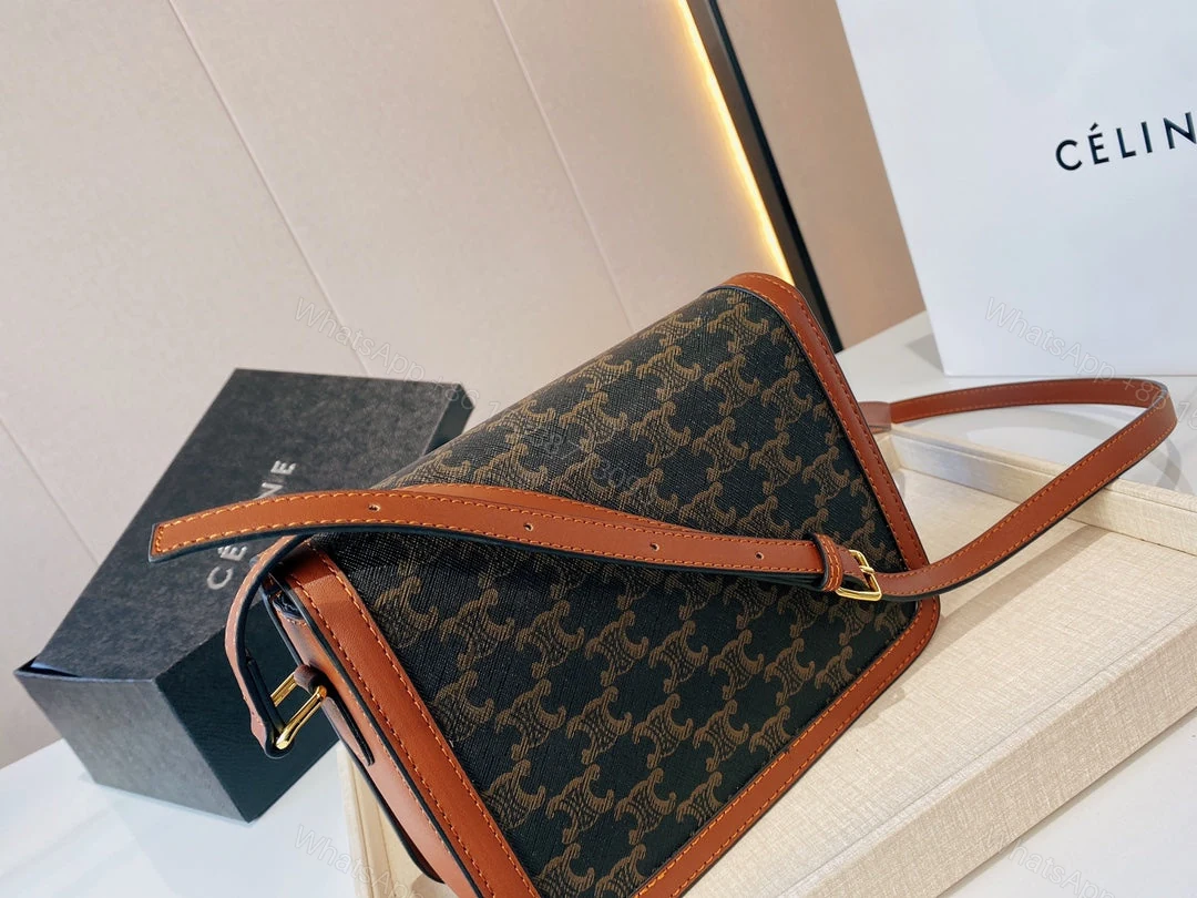 View 5 of CELINE CLASSIQUE TRIOMPHE BAG IN TRIOMPHE CANVAS AND CALFSKIN TAN 22CM 191242BZ404LU