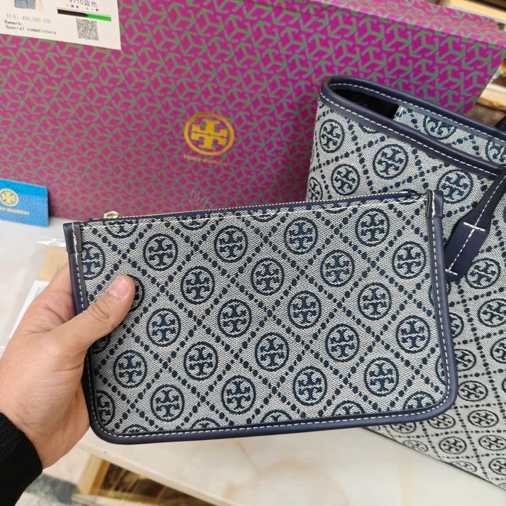 View 6 of First Copy Tory Burch T Monogram Large Zip Tote Bag Navy Blue