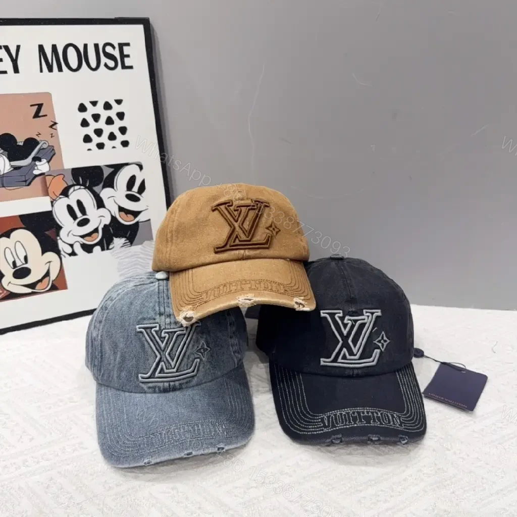 Textured Denim Cap: Monogram Contrast, Distressed Luxury Cap — view 1