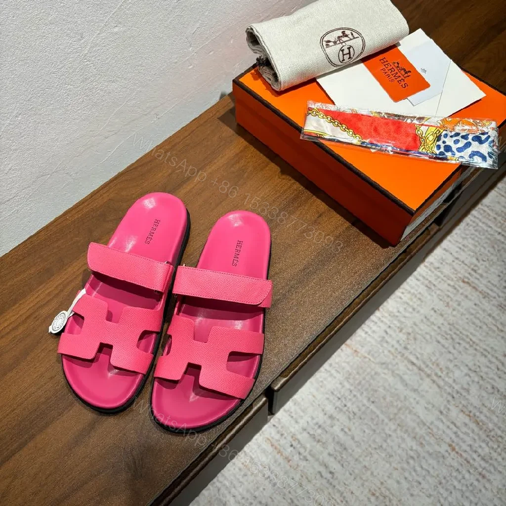 View 5 of Vivid Pink Leather Sandals – Modern Strap Sandal with Contoured Footbed