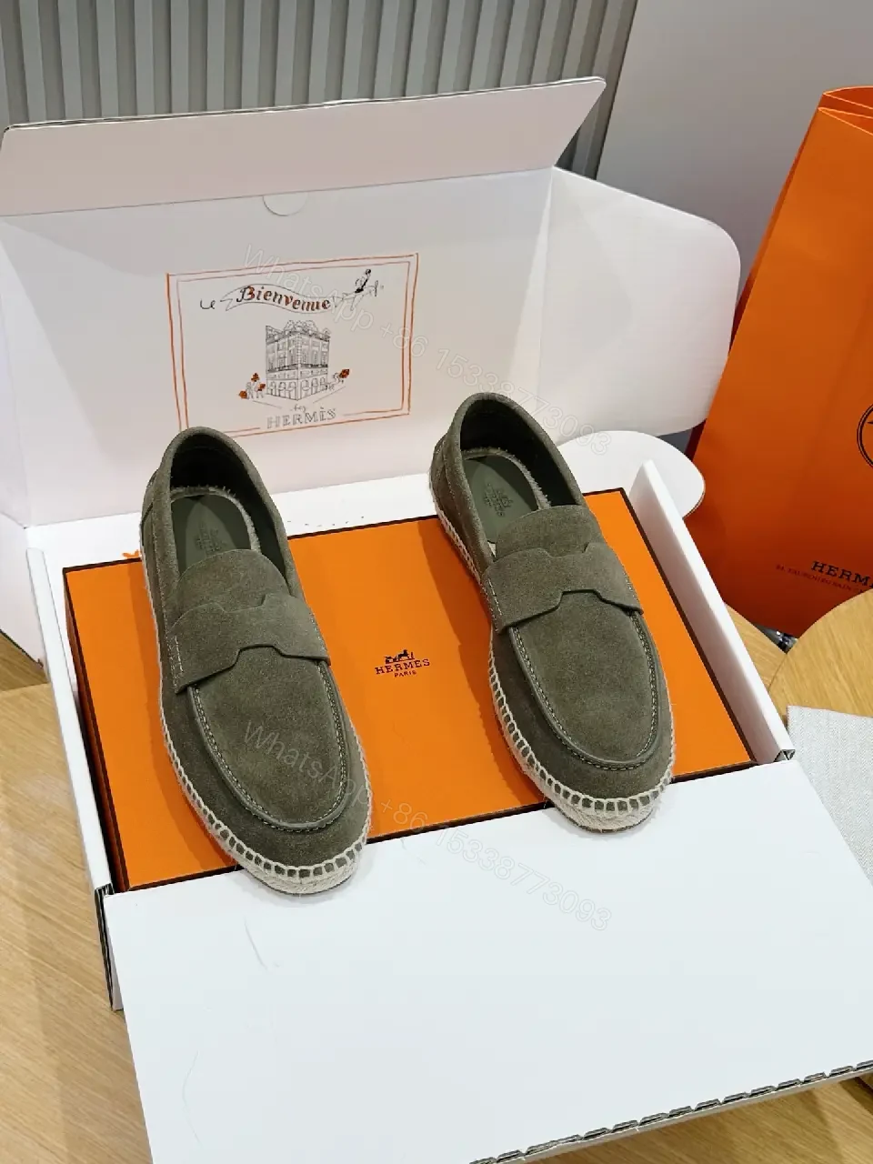 View 5 of Olive Suede Moccasins | Casual Slip-On Shoes | Hermes Style