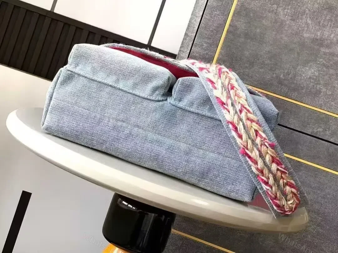 View 4 of Denim-Blue Braided-Detail Shoulder Bag: Everyday Luxury