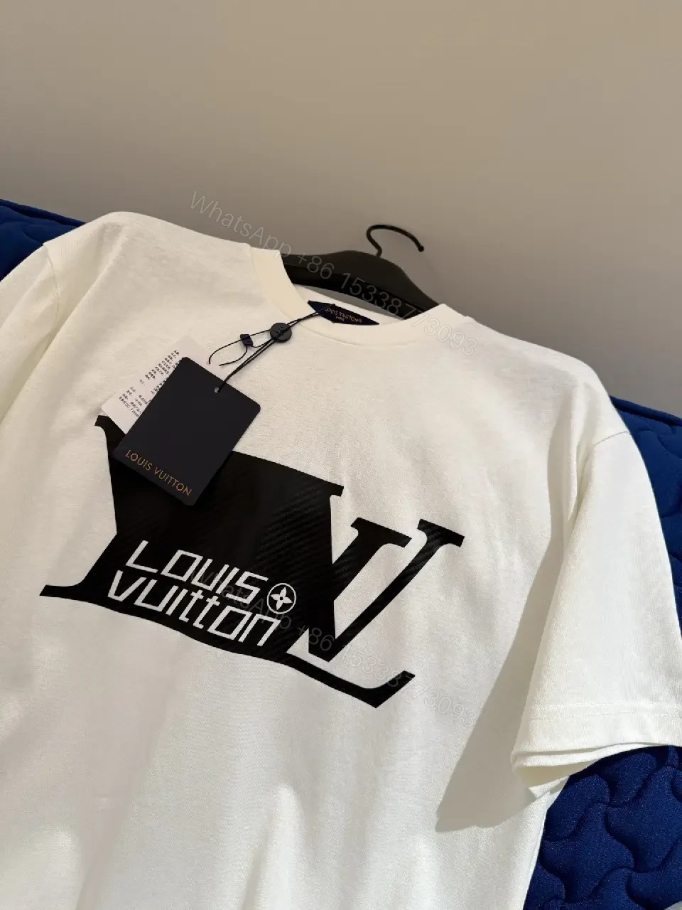View 4 of White Cotton Tee with Bold Designer Logo Graphic Accent Shirt