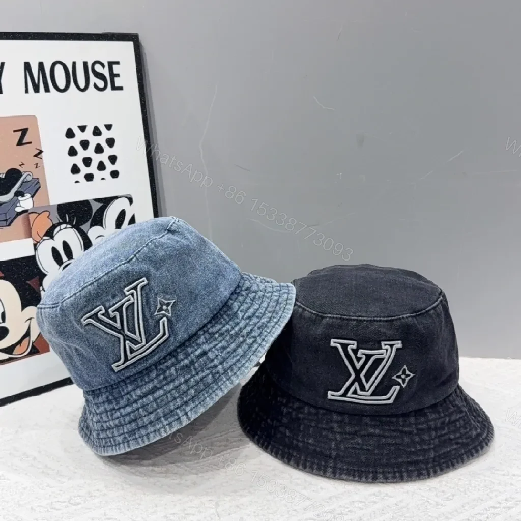 Denim-Textured LV Logo Bucket Hat: Modern Luxury Comfort — view 1