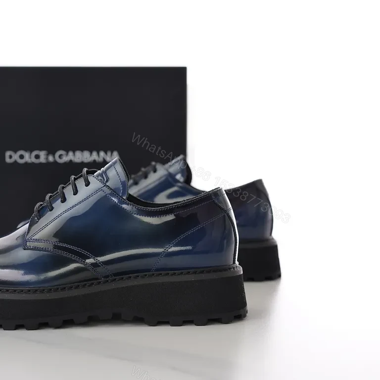 View 2 of Navy Patent Oxford with Rugged Platform Sole: Luxury Edition Dress Shoe