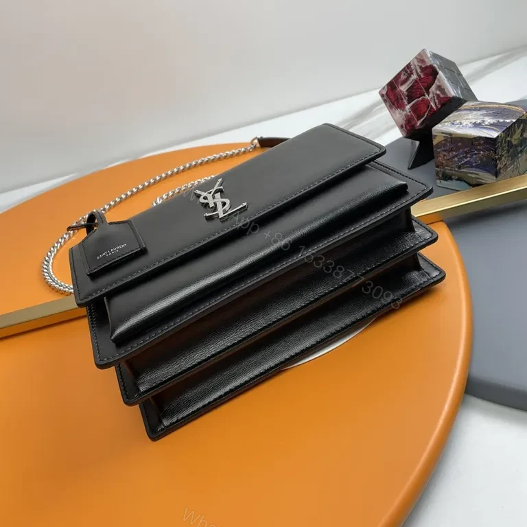 View 5 of Compact Black Leather Crossbody with YSL Monogram Crossbody Bag