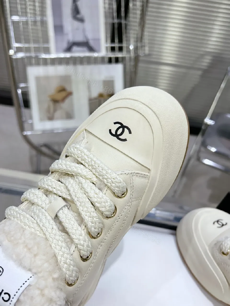 View 5 of Ivory Faux Shearling High-Tops: Luxury Street-Style Sneaker