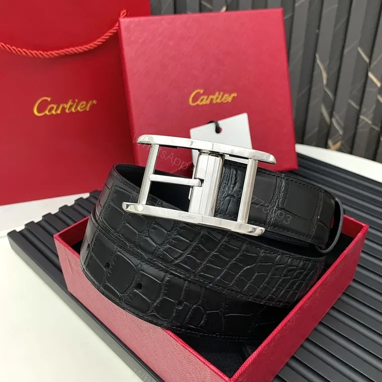 View 2 of Luxury Alligator-Effect Leather Belt with Stainless Buckle